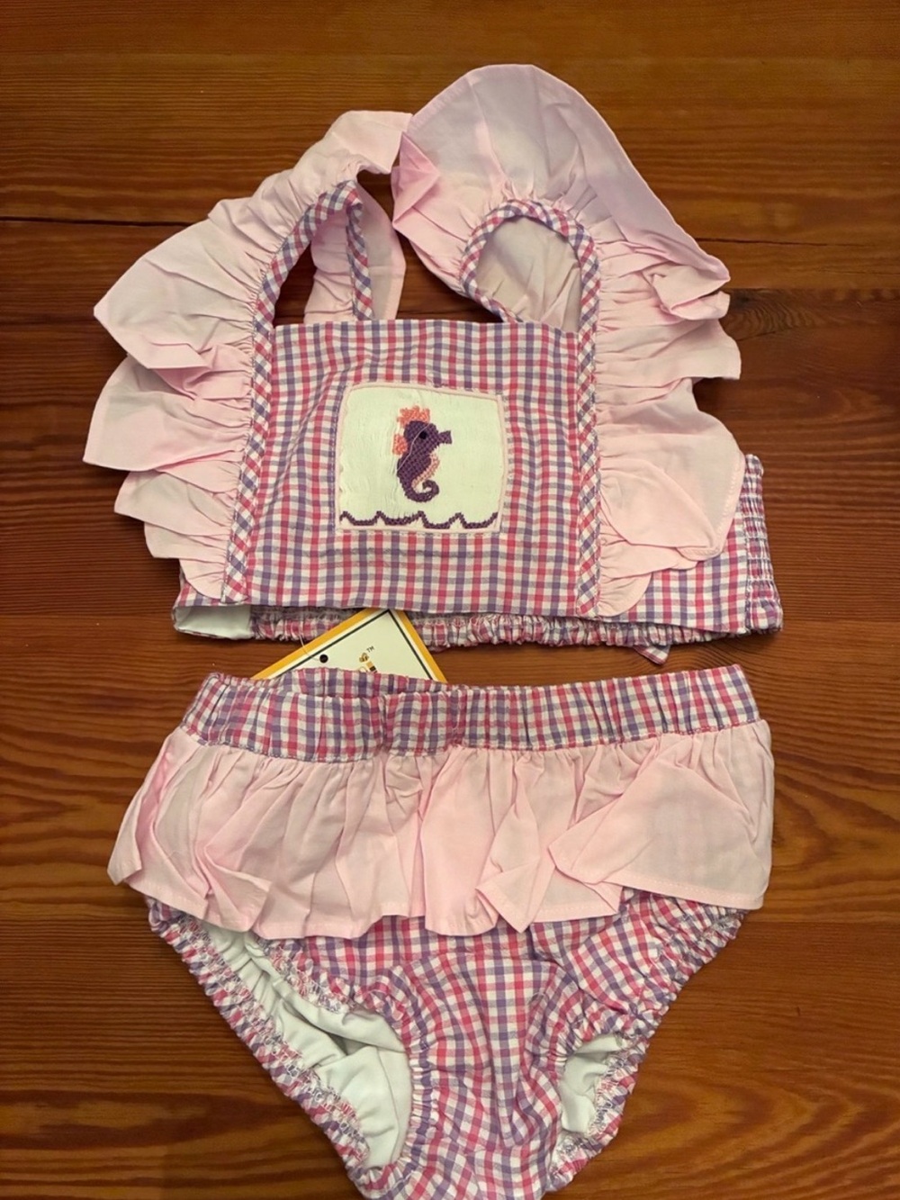 Pink Seersucker Ruffle Two-Piece Swim Set for Kids